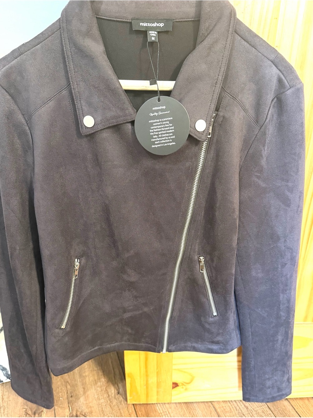 mittoshop Black Suede Asymmetric Zip Jacket